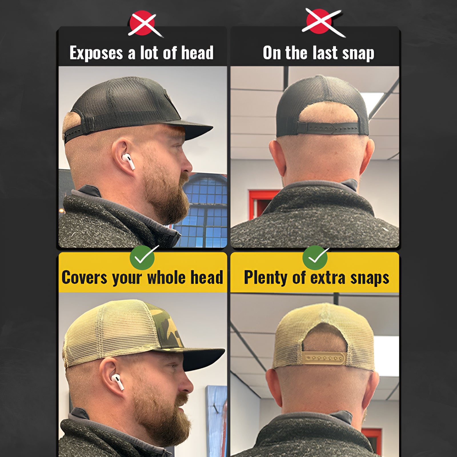 comparison chart for Mammoth hats versus small hats